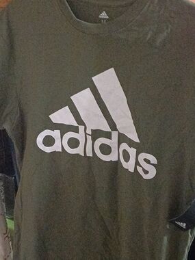adidas Olive Green Shirt with White Logo Tag